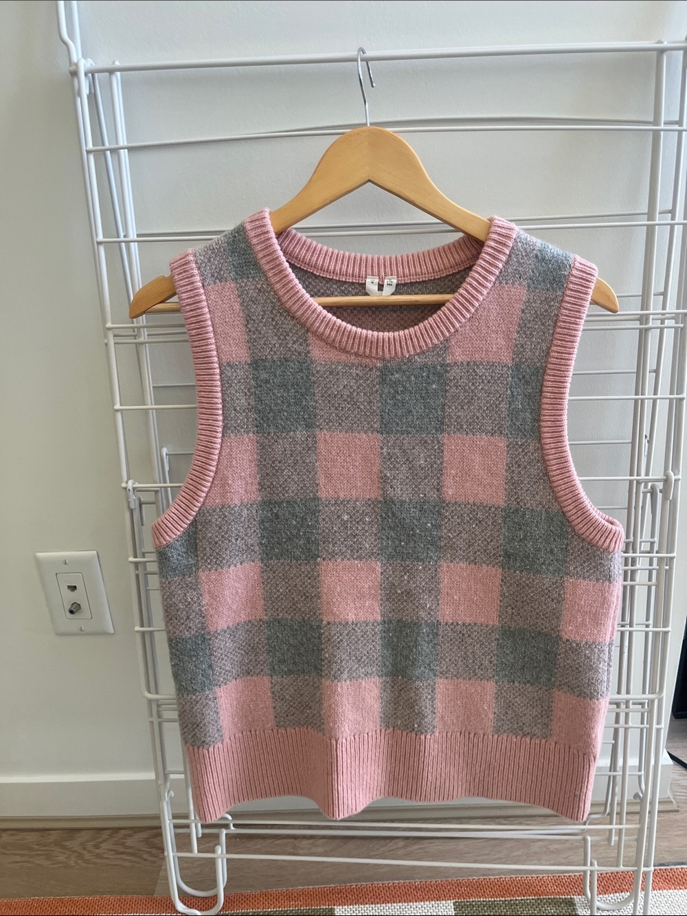Arket Pink and Gray Check Sweater Vest